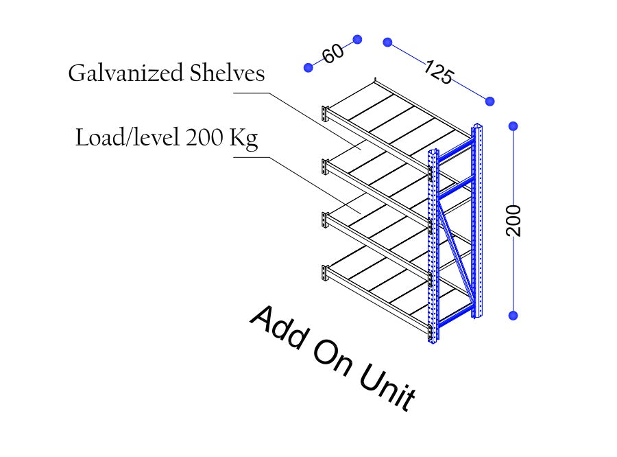 Long Span Shelving - Model No. LS-200-125F (Add-On Unit) - Ayoubi Steel Furniture Factory